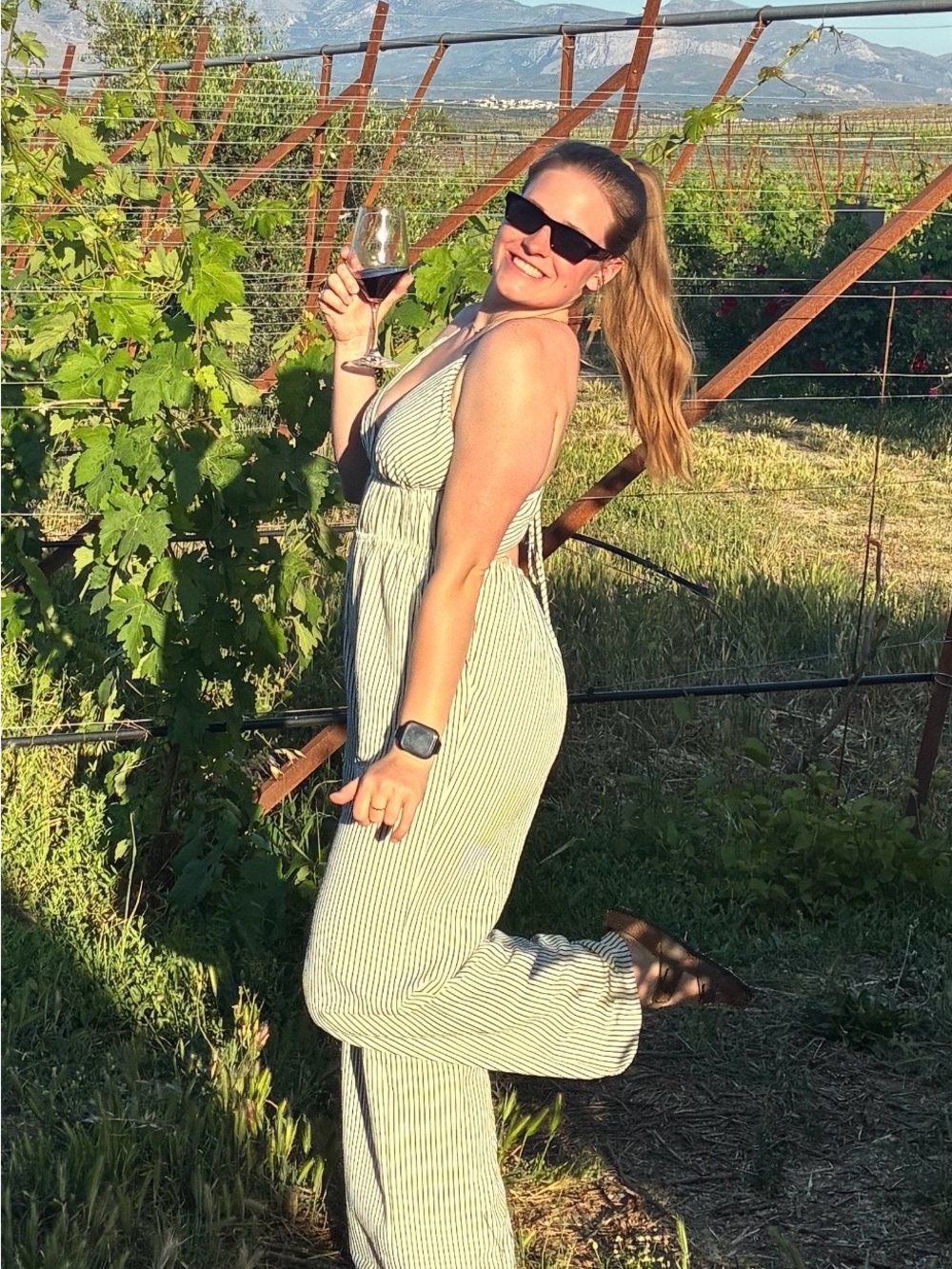 Striped Halter Jumpsuit in Light Green and Cream